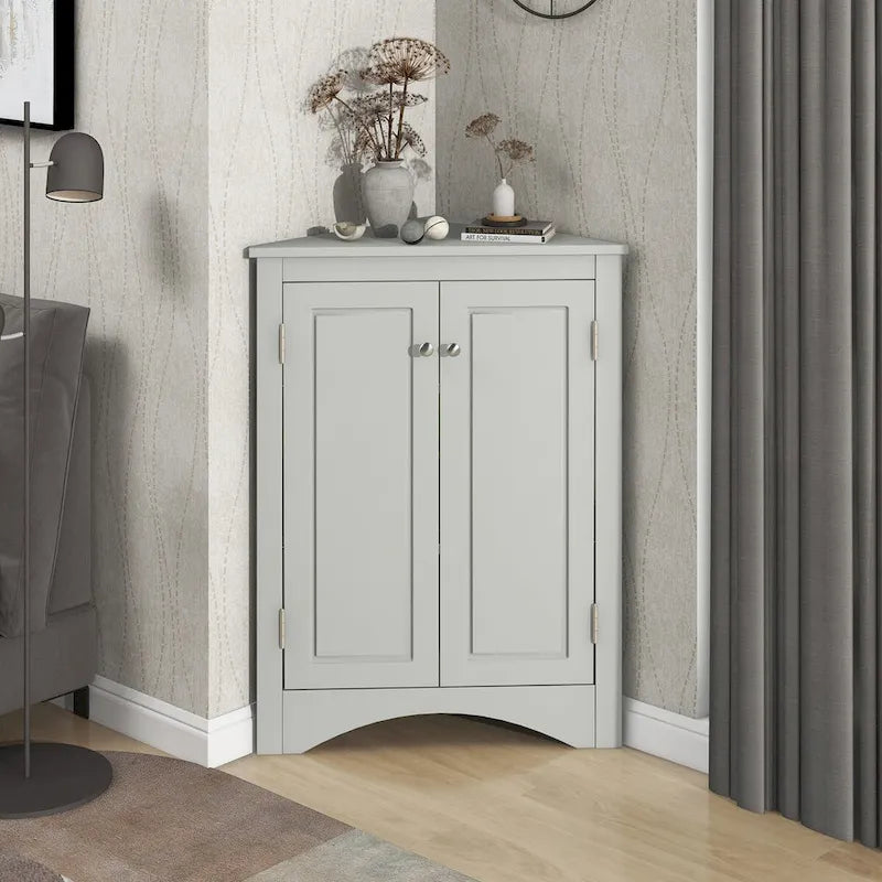 Freestanding Triangle Corner Storage Cabinet with Adjustable Shelves