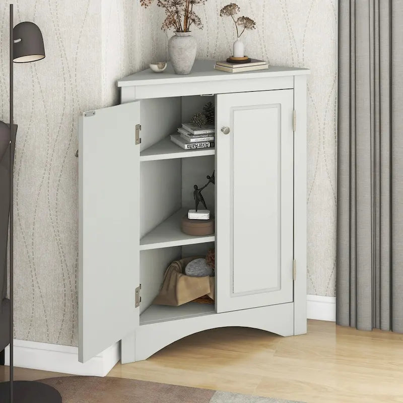 Freestanding Triangle Corner Storage Cabinet with Adjustable Shelves