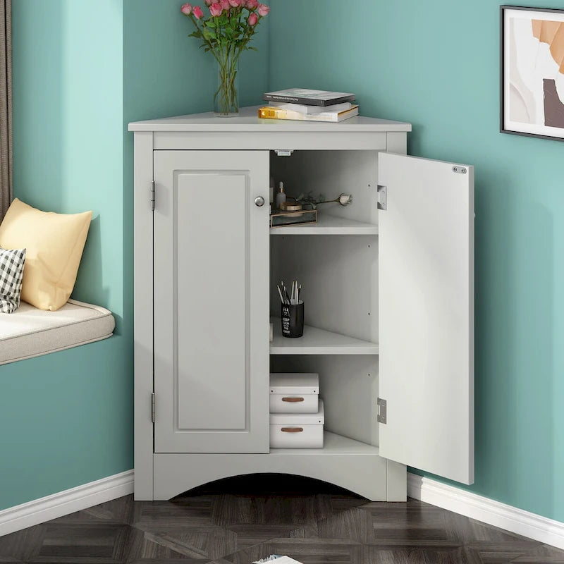 Freestanding Triangle Corner Storage Cabinet with Adjustable Shelves