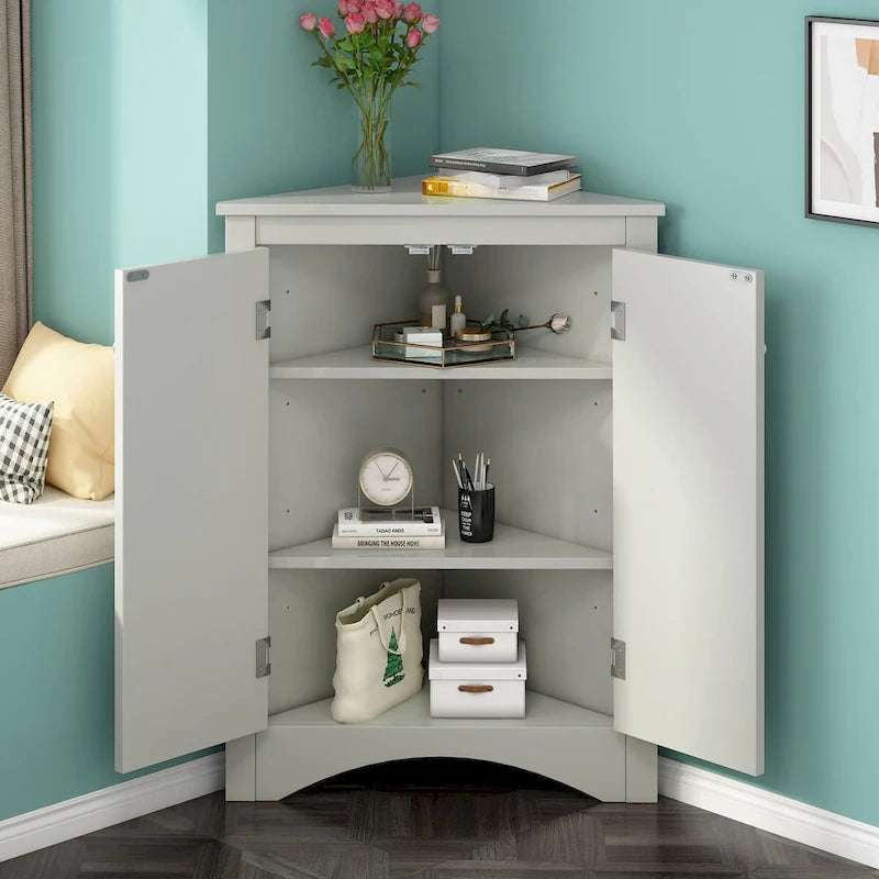 Freestanding Triangle Corner Storage Cabinet with Adjustable Shelves