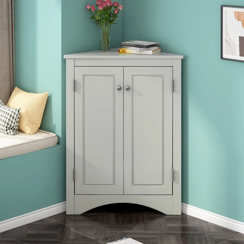 Freestanding Triangle Corner Storage Cabinet with Adjustable Shelves