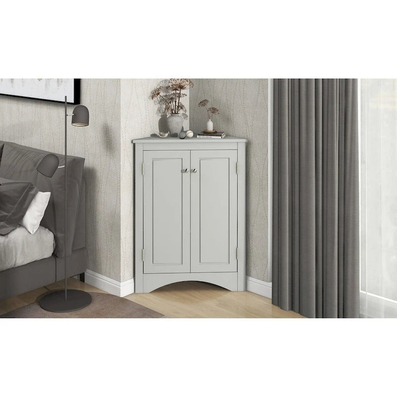 Freestanding Triangle Corner Storage Cabinet with Adjustable Shelves