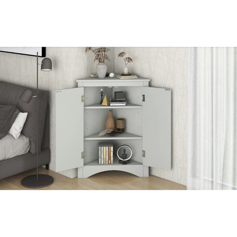 Freestanding Triangle Corner Storage Cabinet with Adjustable Shelves