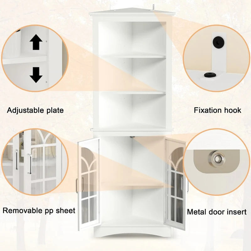 5-Tier Corner Storage Cabinet with Adjustable Shelves