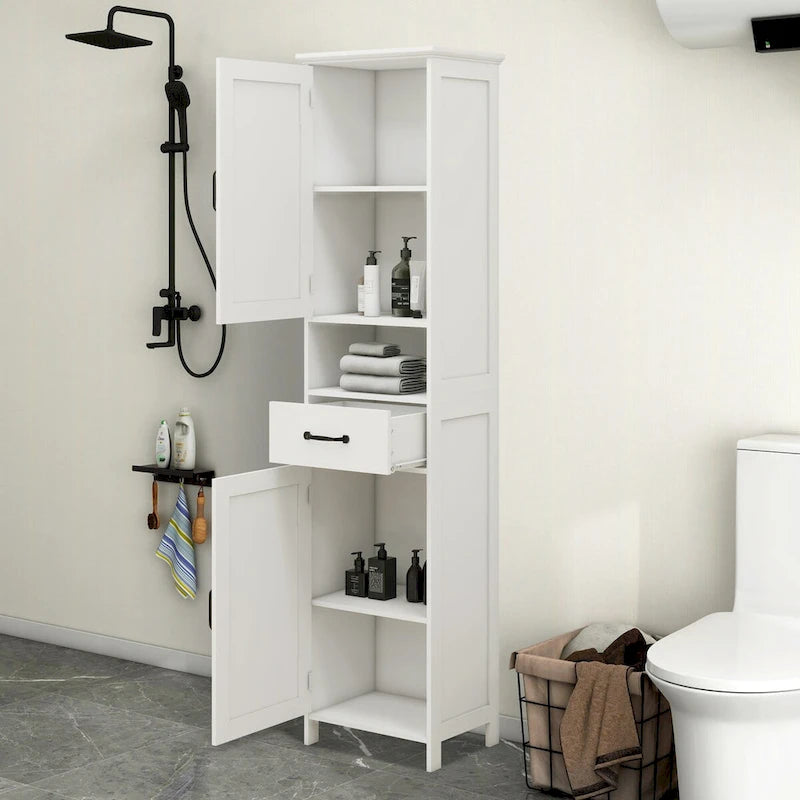 Slim Double Door Floor Cabinet with Open Shelf