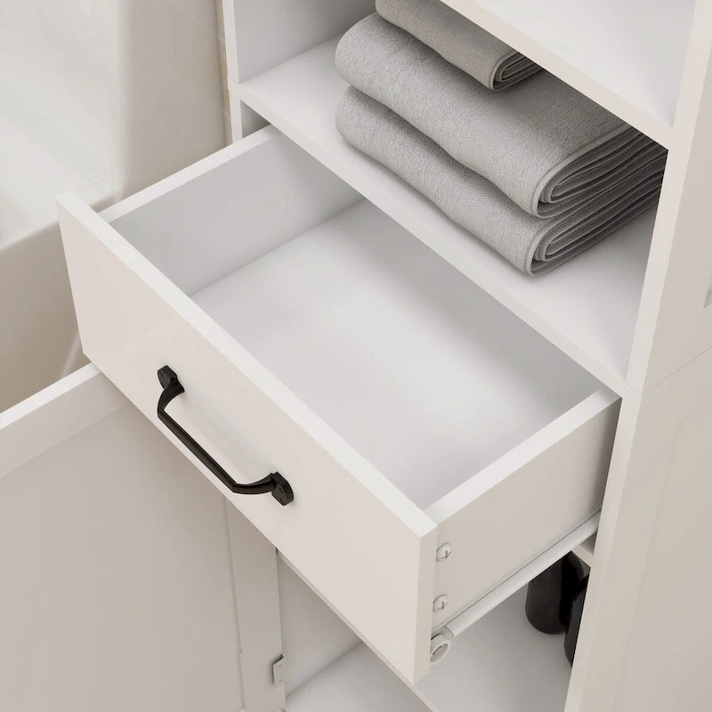 Slim Double Door Floor Cabinet with Open Shelf