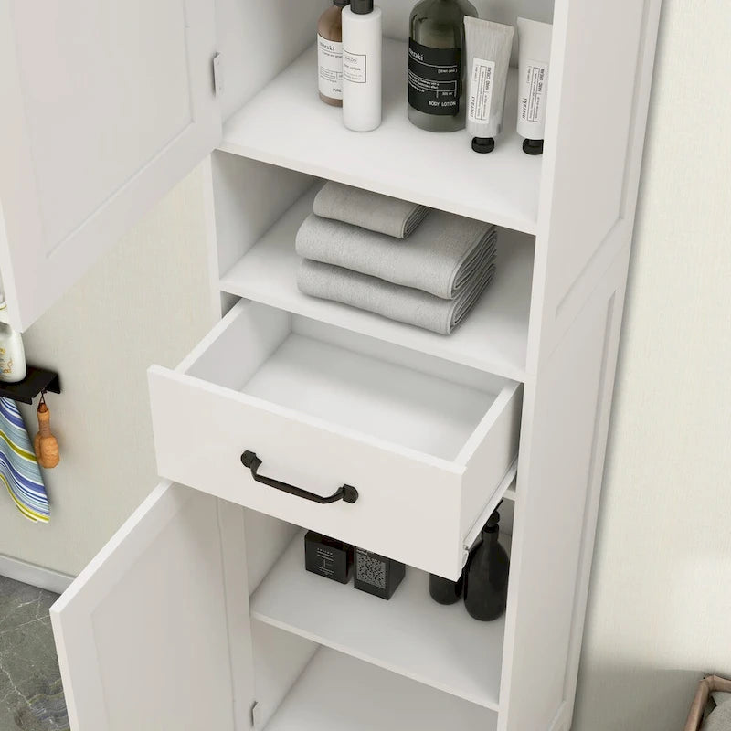 Slim Double Door Floor Cabinet with Open Shelf