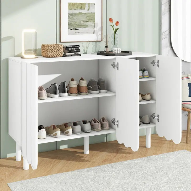 Minimalist Sideboard Cabinet with Wave Doors and 5 Pine Legs