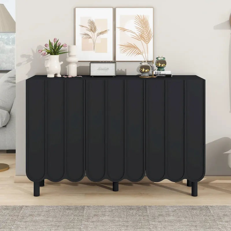Minimalist Sideboard Cabinet with Wave Doors and 5 Pine Legs