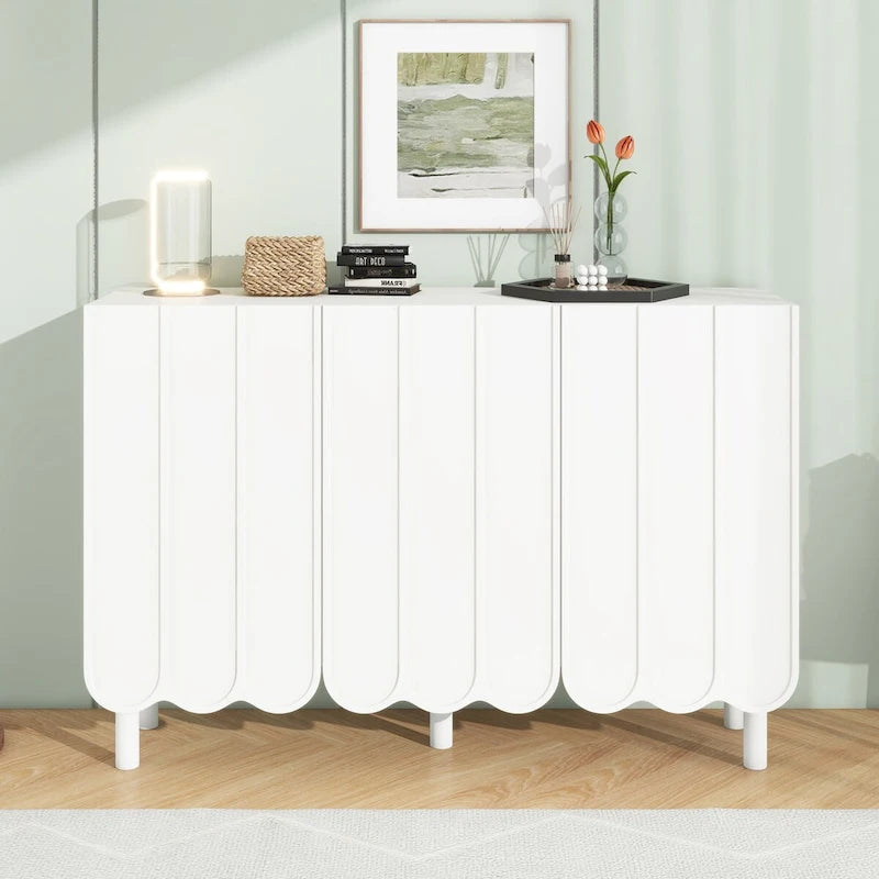 Minimalist Sideboard Cabinet with Wave Doors and 5 Pine Legs