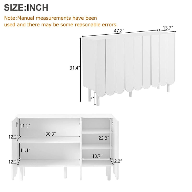 Minimalist Sideboard Cabinet with Wave Doors and 5 Pine Legs