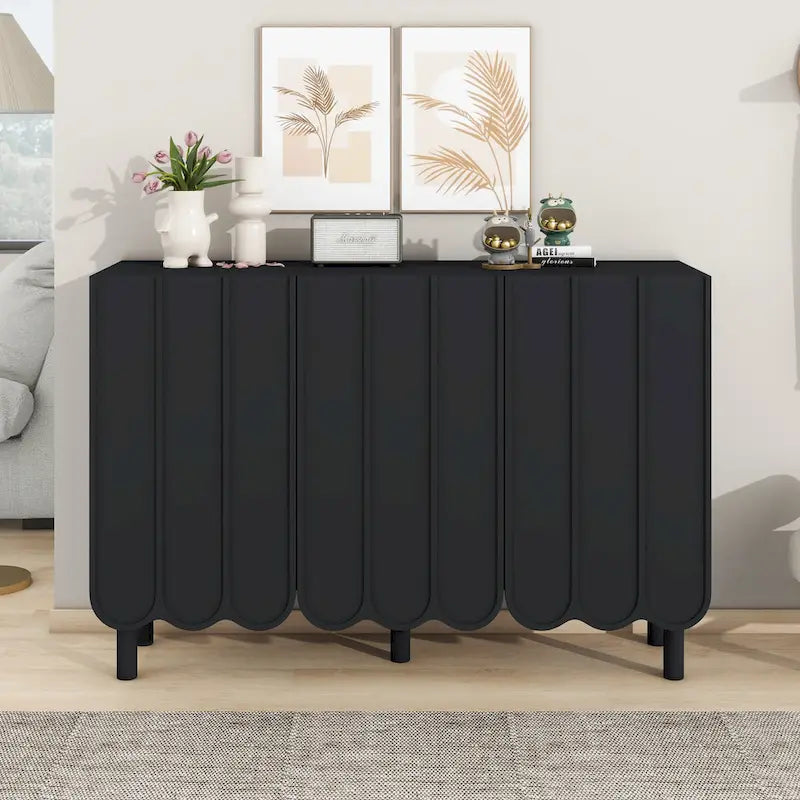 Minimalist Sideboard Cabinet with Wave Doors and 5 Pine Legs