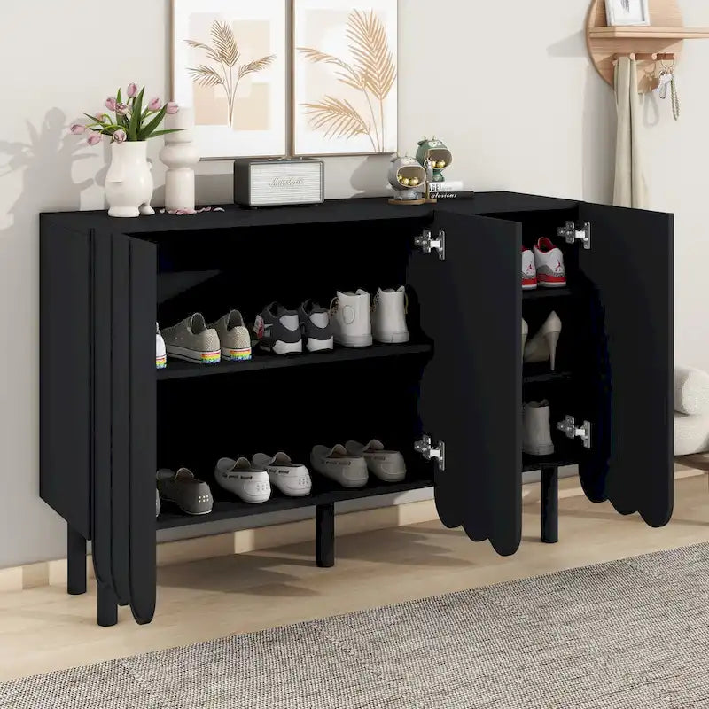 Minimalist Sideboard Cabinet with Wave Doors and 5 Pine Legs