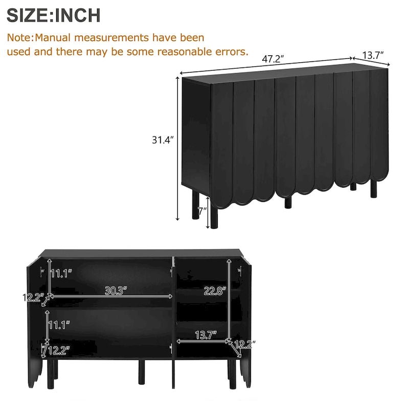 Minimalist Sideboard Cabinet with Wave Doors and 5 Pine Legs