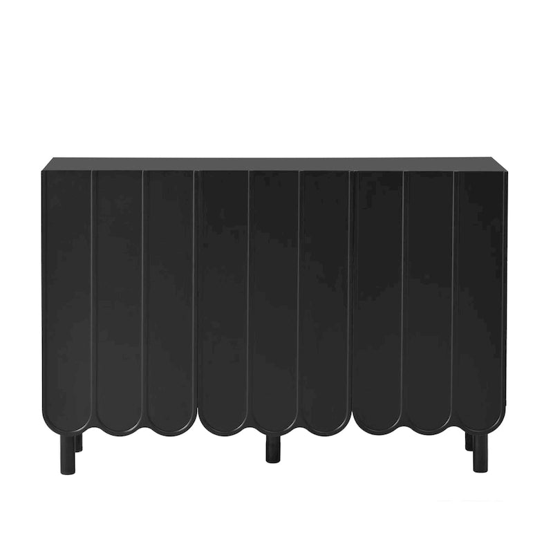 Minimalist Sideboard Cabinet with Wave Doors and 5 Pine Legs
