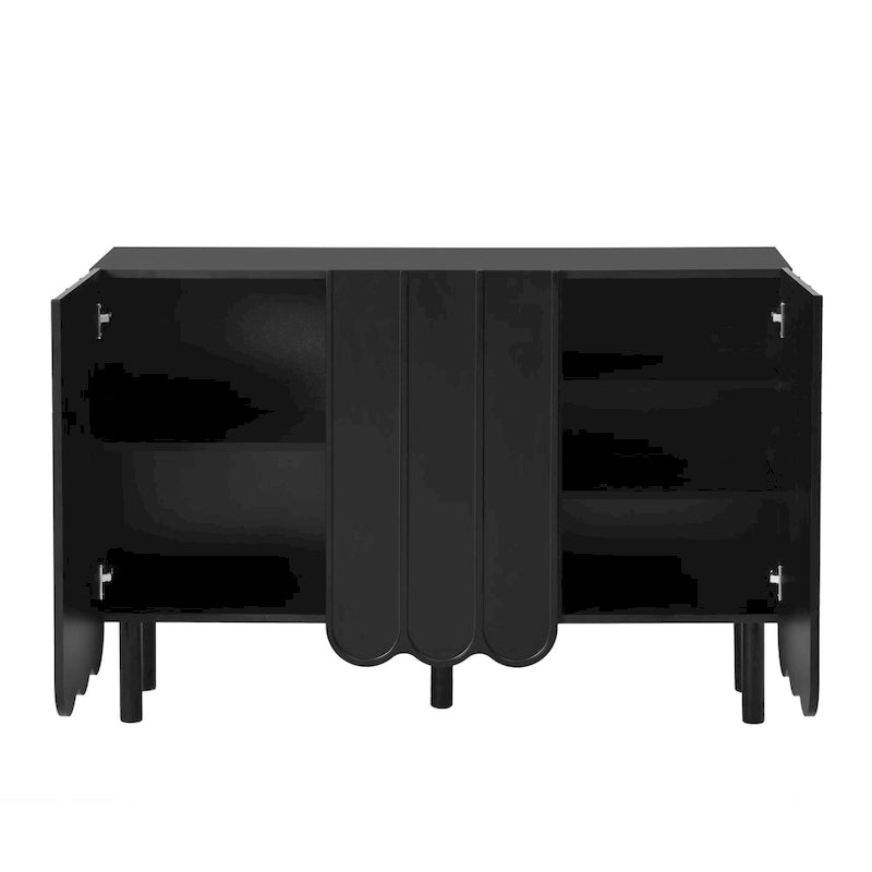 Minimalist Sideboard Cabinet with Wave Doors and 5 Pine Legs