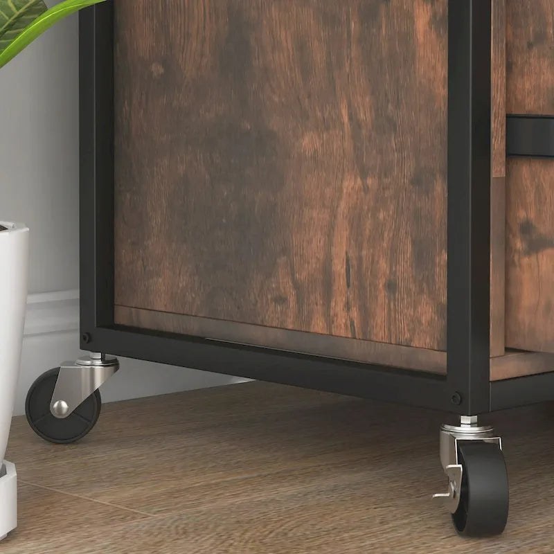 2-Drawer Locking Mobile File Cabinet with Open Shelves and Hooks