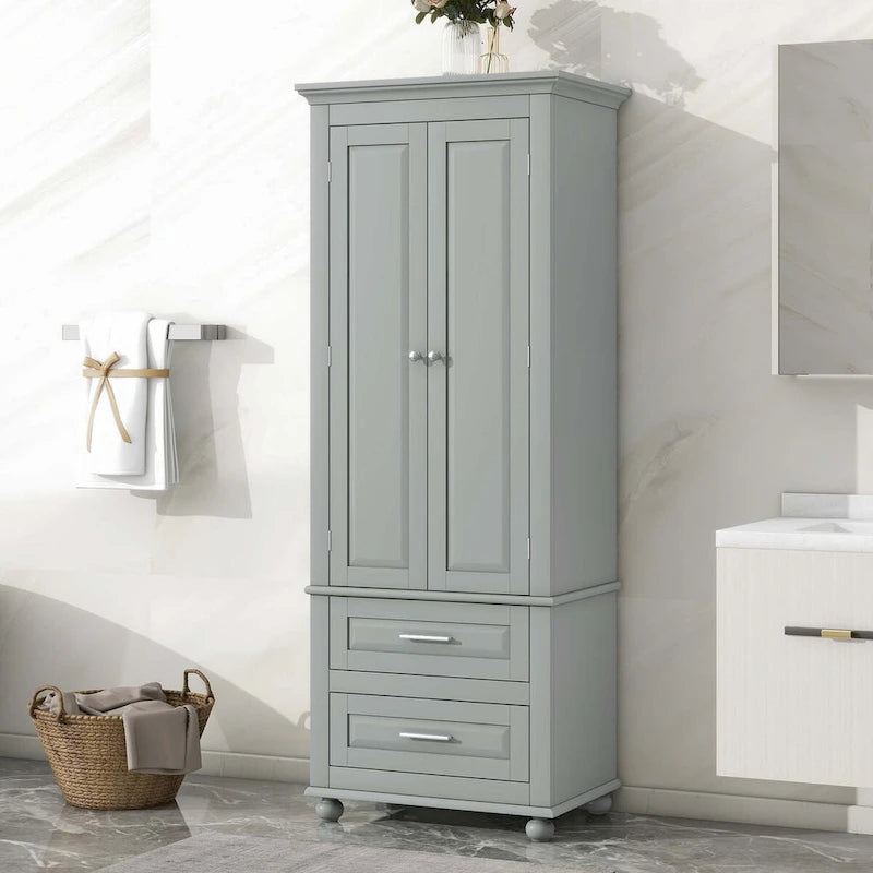 Tall Storage Cabinet with Enclosed Shelves and 2 Large Drawers