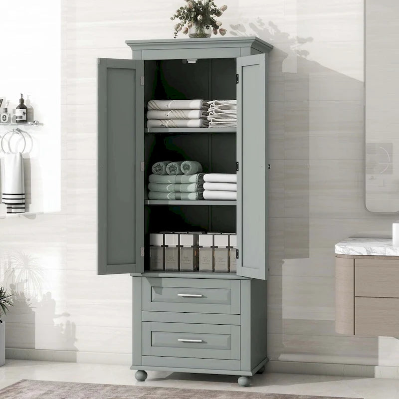 Tall Storage Cabinet with Enclosed Shelves and 2 Large Drawers