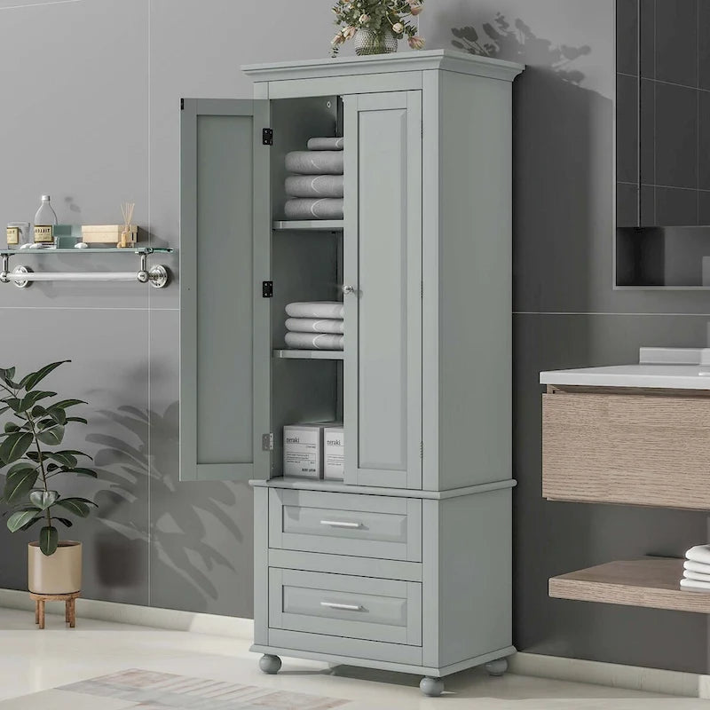 Tall Storage Cabinet with Enclosed Shelves and 2 Large Drawers