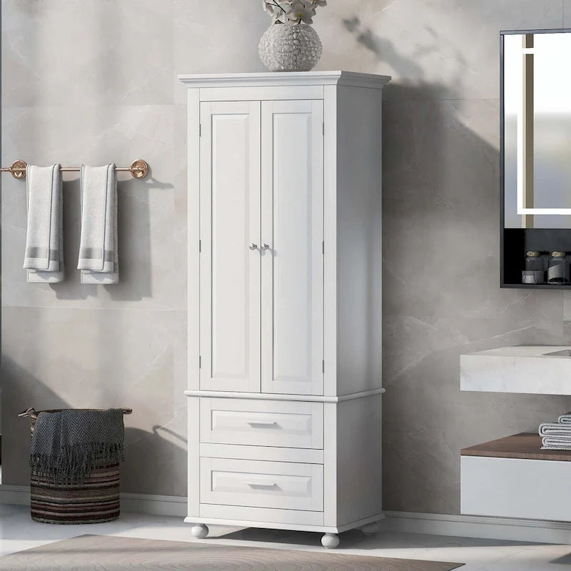 Tall Storage Cabinet with Enclosed Shelves and 2 Large Drawers