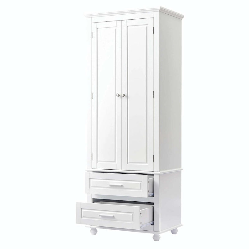 Tall Storage Cabinet with Enclosed Shelves and 2 Large Drawers