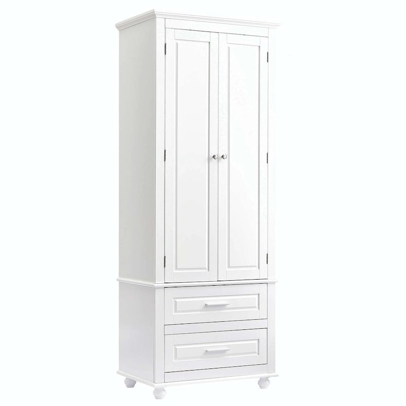 Tall Storage Cabinet with Enclosed Shelves and 2 Large Drawers