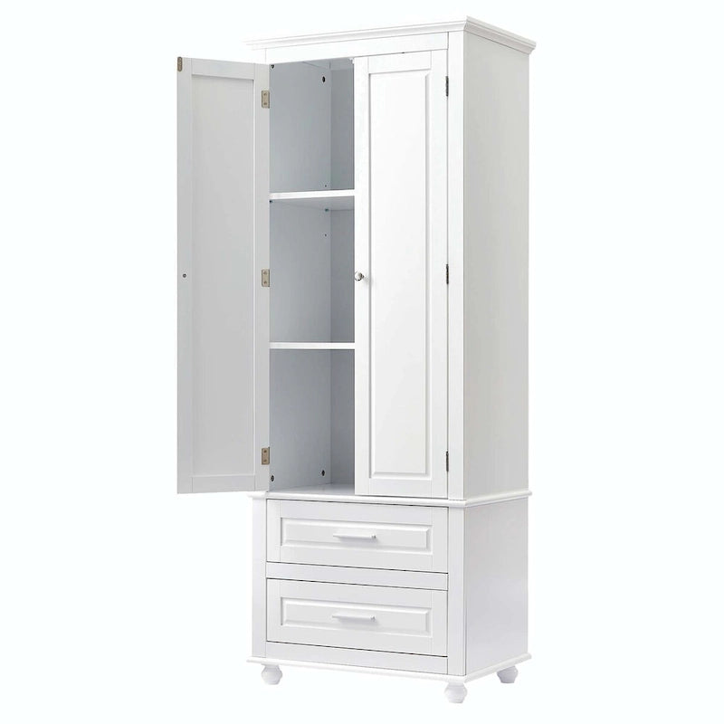 Tall Storage Cabinet with Enclosed Shelves and 2 Large Drawers