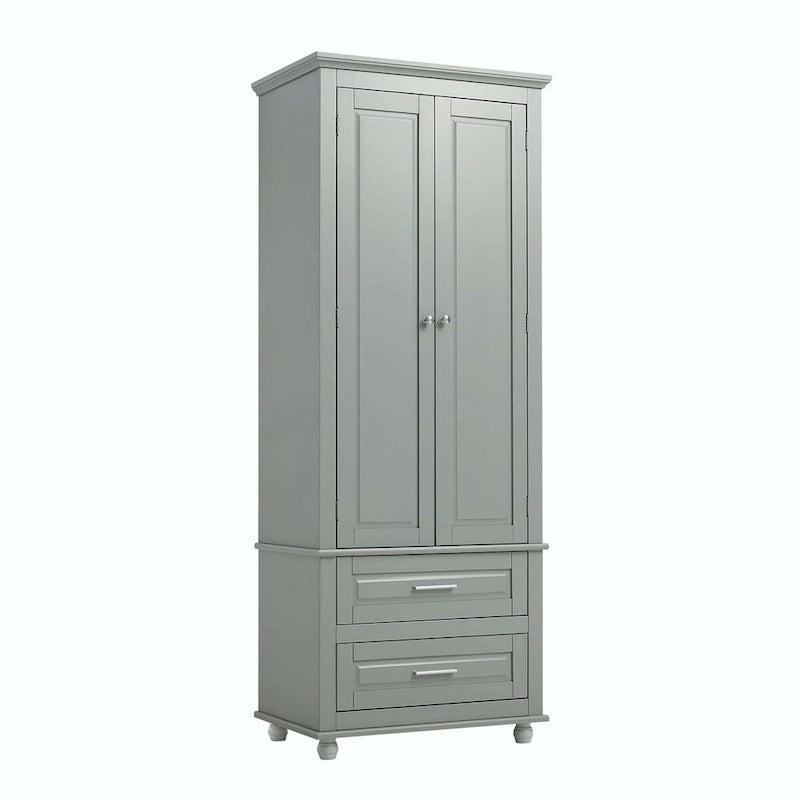 Tall Storage Cabinet with Enclosed Shelves and 2 Large Drawers