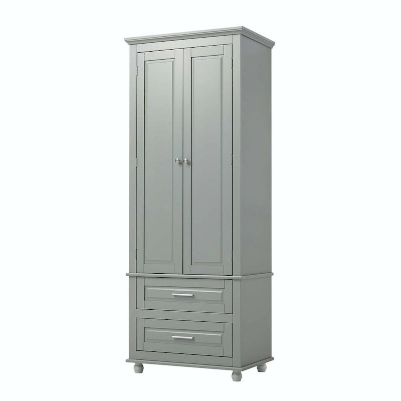 Tall Storage Cabinet with Enclosed Shelves and 2 Large Drawers