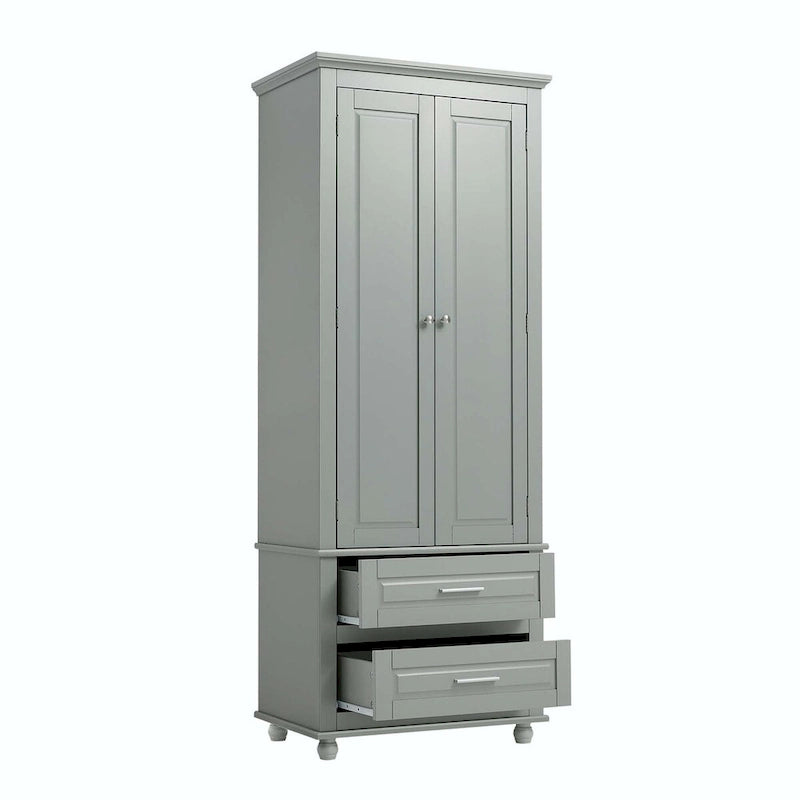 Tall Storage Cabinet with Enclosed Shelves and 2 Large Drawers