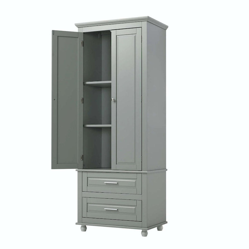 Tall Storage Cabinet with Enclosed Shelves and 2 Large Drawers