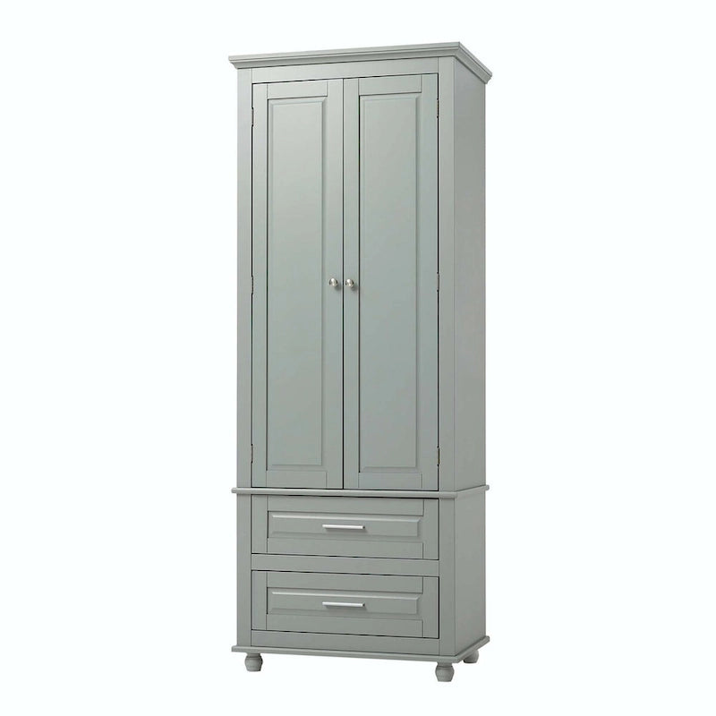 Tall Storage Cabinet with Enclosed Shelves and 2 Large Drawers