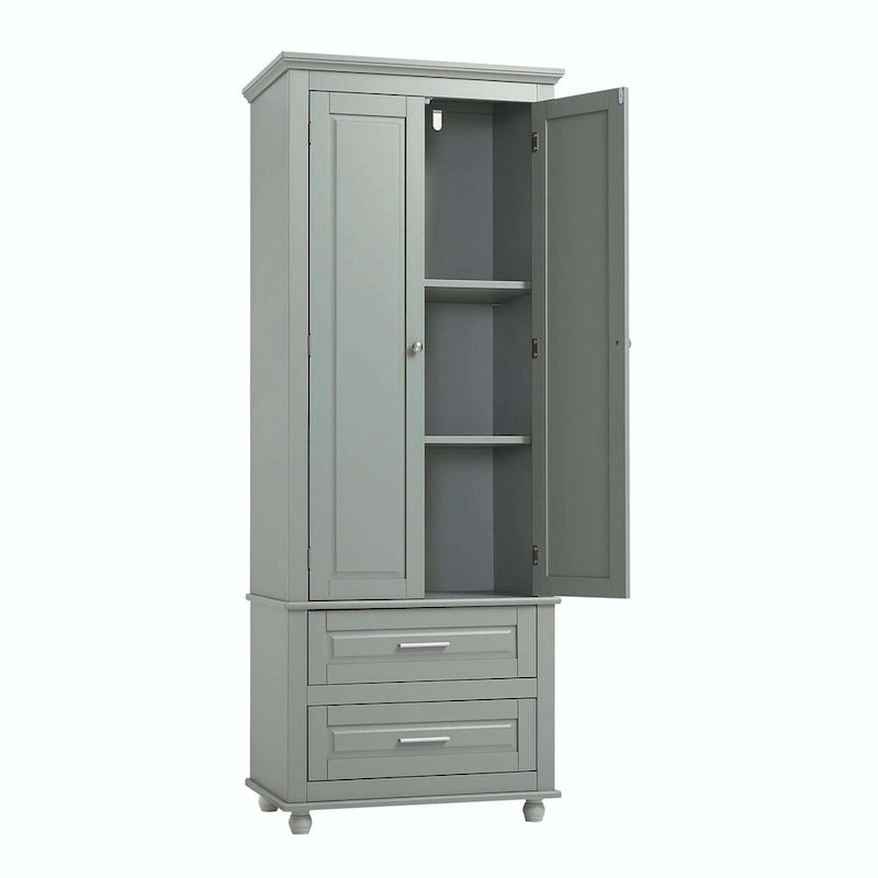 Tall Storage Cabinet with Enclosed Shelves and 2 Large Drawers