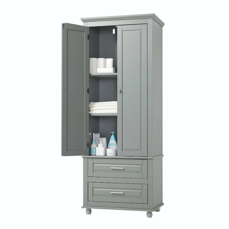 Tall Storage Cabinet with Enclosed Shelves and 2 Large Drawers
