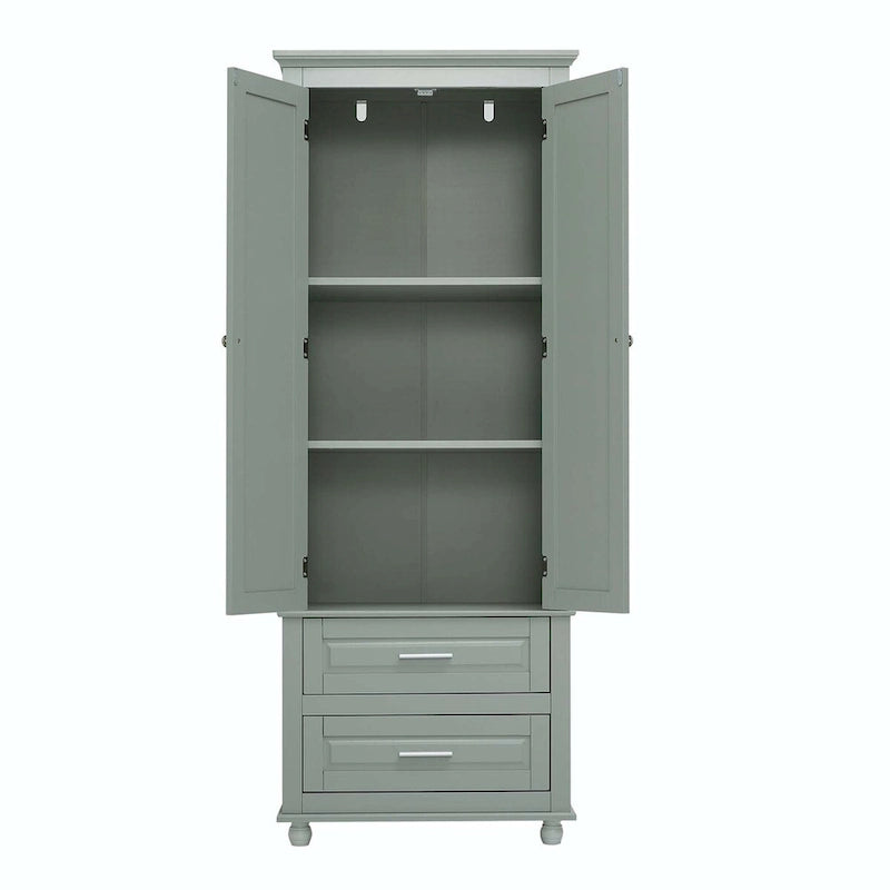 Tall Storage Cabinet with Enclosed Shelves and 2 Large Drawers