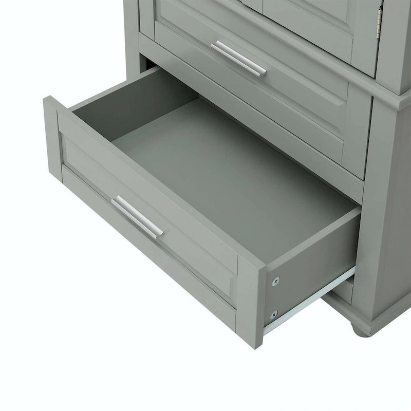 Tall Storage Cabinet with Enclosed Shelves and 2 Large Drawers