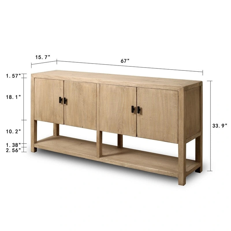 67" Farmhouse 4-Door Sideboard with Shelf in Weathered Natural