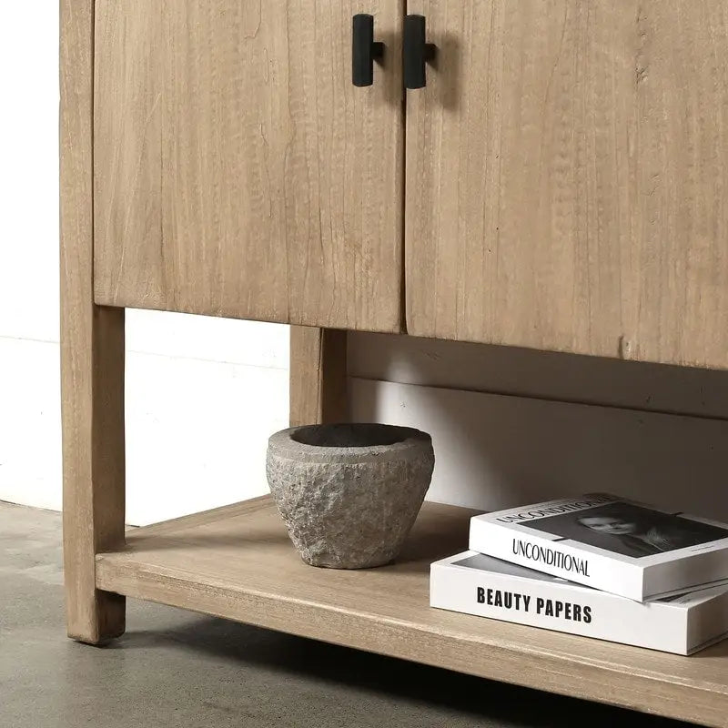 67" Farmhouse 4-Door Sideboard with Shelf in Weathered Natural